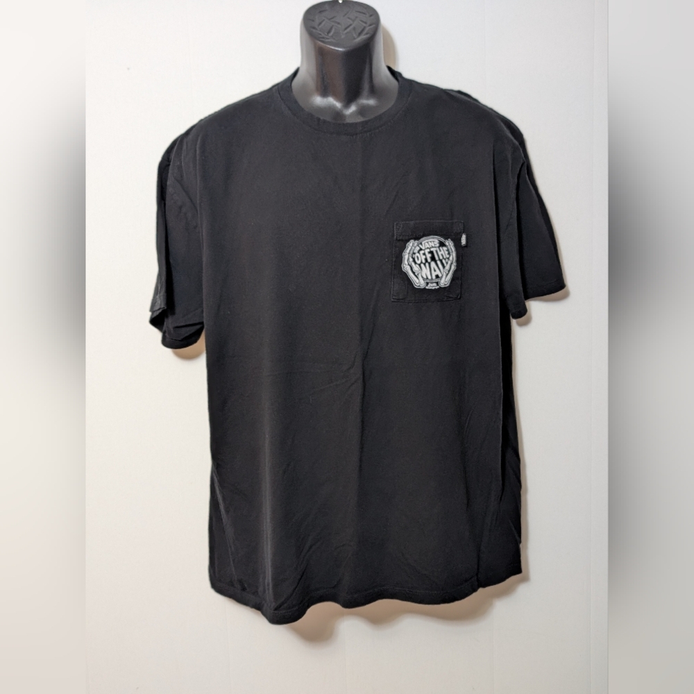 Men's VANS Off The Wall Skateboard Pocket T-shirt Black Size XL